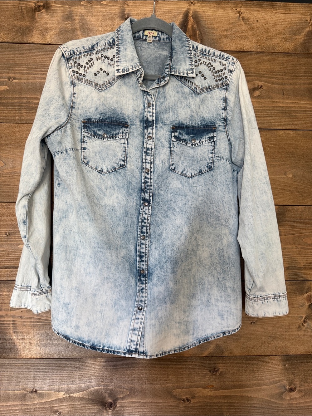 Reba Light Blue Acid Wash Denim Shirt